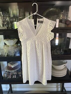 Code Mode White Eyelet Lined Dress - EUC